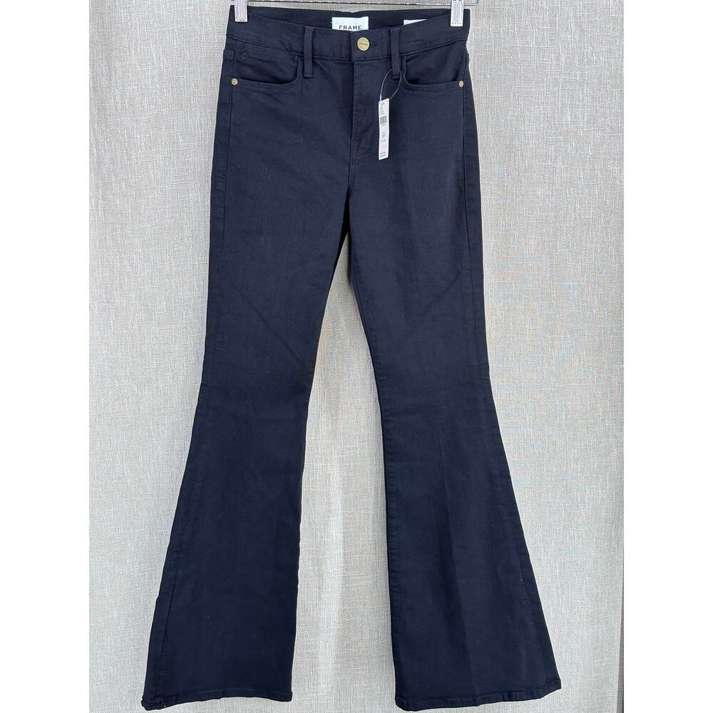 FRAME Le Pixie Jeans Cotton Blend Noir Women's 26P High Flare NWT - Picture 2 of 15